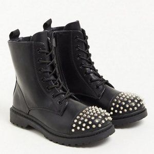 Torrid Stevie Studded Combat Boot - Faux Leather Black Size 11 (WW) NIB